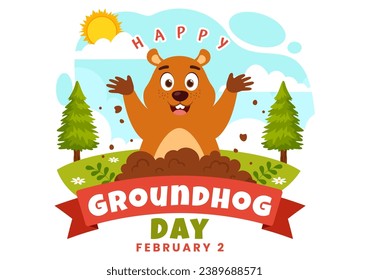 Happy Groundhog Day Vector Illustration on February 2 with a Groundhog Animal Emerged from the Hole Land and Garden in Background Cartoon Design