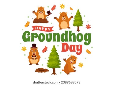 Happy Groundhog Day Vector Illustration on February 2 with a Groundhog Animal Emerged from the Hole Land and Garden in Background Cartoon Design