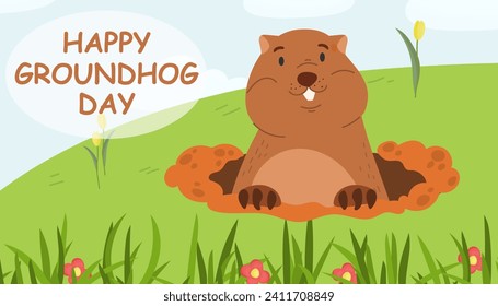 Happy Groundhog Day vector illustration.