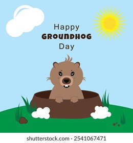 Happy Groundhog Day. Vector Illustration. Greeting card, poster and banner