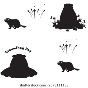 Happy Groundhog Day Vector Illustration on February 2 with a Groundhog Animal Emerged from the Hole Land and Garden in Background Cartoon Design