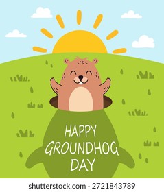 Feliz Ilustración vectorial del Día de la Marmota. Para la tarjeta de felicitación, Anuncio, volante, postal
