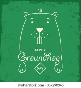 Happy Groundhog Day. Vector illustration with groundhog and lettering.