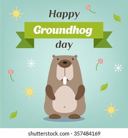 Happy Groundhog Day. Vector illustration with grounhog.