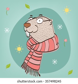 Happy Groundhog Day. Vector illustration with groundhog.