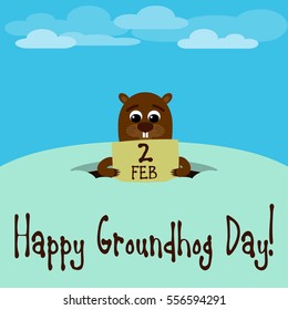 Happy Groundhog Day! Vector illustration with groundhog