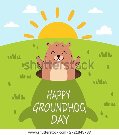 Happy Groundhog Day vector illustration. For greeting card, banner, flyer, postcard