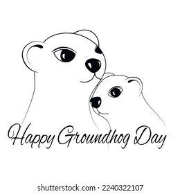 Happy Groundhog Day. Vector stock illustration. card with cute cheerful marmot.