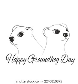 Happy Groundhog Day. Vector stock illustration. card with cute cheerful marmot.