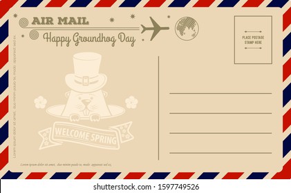 Happy Groundhog Day Vintage Postcard. Vector illustration.