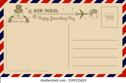 Happy Groundhog Day Vintage Postcard with cute groundhog. Vector illustration.