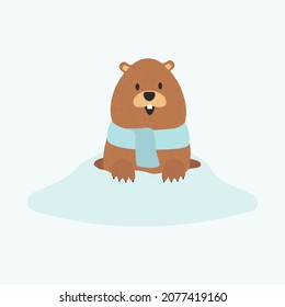 Happy Groundhog Day. Weather forecast with cute groundhog vector. 