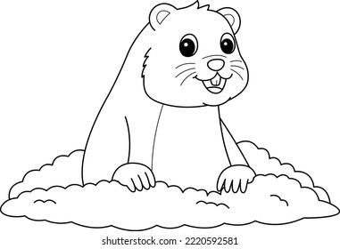 Happy Groundhog Isolated Coloring Page for Kids