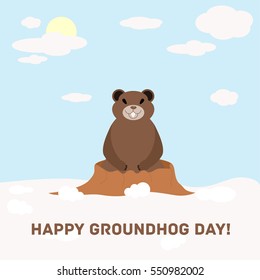 Happy groundhog sitting in the burrow. EPS 10 vector