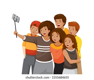 Happy Group Of Black Adolescent Taking Selfie Photo On Smartphone Together, Festive, Celebrations, Meeting