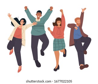 Business Team Jumping Celebrating Success Happy Stock Vector (Royalty ...