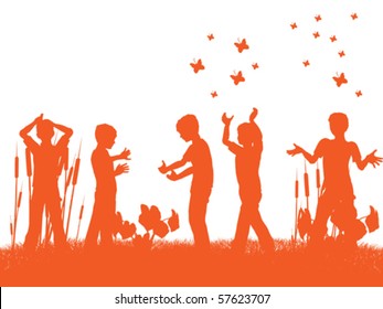 happy group children