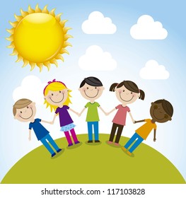 happy group children, team. vector illustration