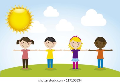 happy group children, team. vector illustration