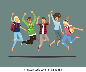 Happy group of friend jumping.Vector illustration cartoon character.