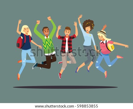 Happy group of friend jumping.Vector illustration cartoon character.