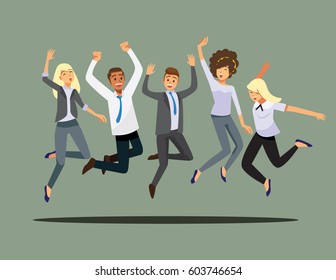 Happy group of friend office worker  jumping.Vector illustration cartoon character.