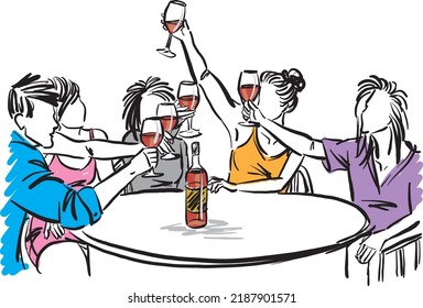 happy group of friends drinking wine having fun friendship concept vector illustration