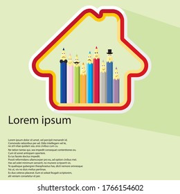 Happy group of pencil faces as social network. Vector illustration. Real estate concept