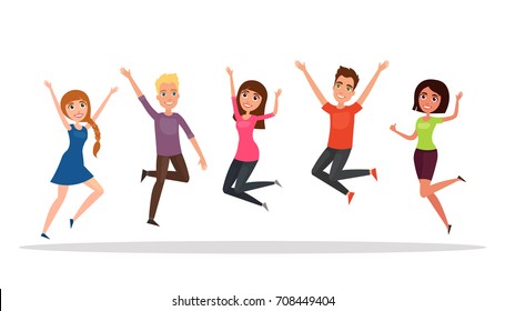 Jumping Young Happy People Casual Clothes Stock Vector (Royalty Free ...