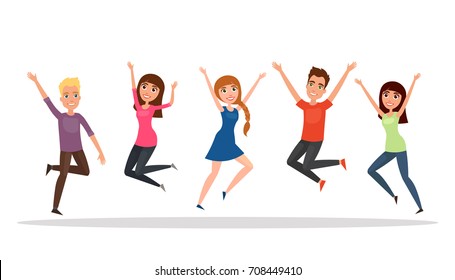 Jumping Young Happy People Casual Clothes Stock Vector (Royalty Free ...