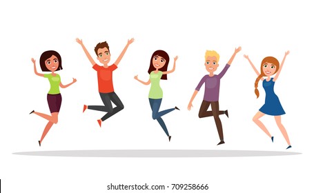 Cartoon Characters Group People Jumping Set Stock Vector (Royalty Free ...