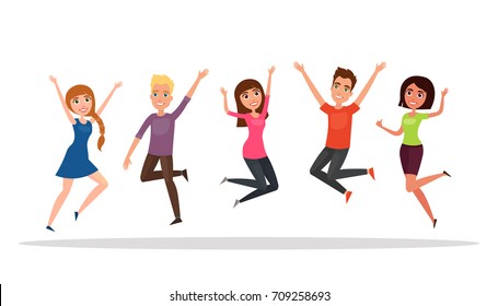 Happy Group People Jumping On White Stock Vector (Royalty Free ...