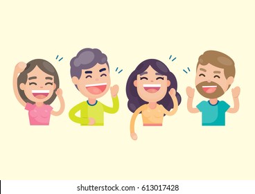 Happy group of people having fun and smiling laughing together, Vector character illustration.