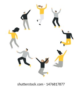 Happy group of people jumping on a white background. The concept of friendship, healthy lifestyle, success. Vector illustration in a flat style.