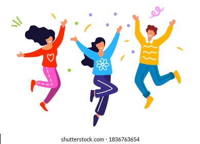 Happy Group Of People Jumping On A White Background Vector Illustration In A Flat Style Concept Of Friendship Healthy Lifestyle Success