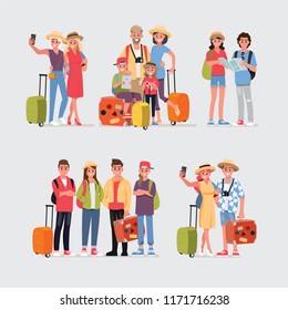 Happy group of teen and Family traveler
.Vector illustration cartoon character.