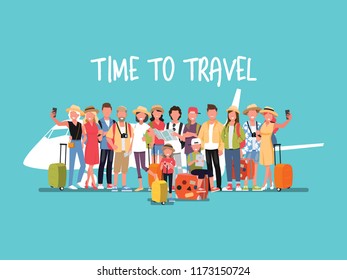 Happy group of teen and Family traveler
.Vector illustration cartoon character.