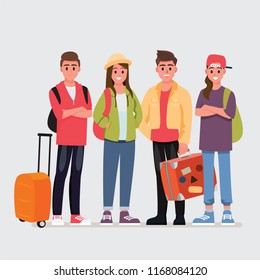 Happy group of teen traveler
.Vector illustration cartoon character.