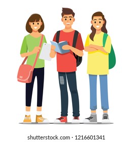 Happy group of teen University student .Vector illustration cartoon character.