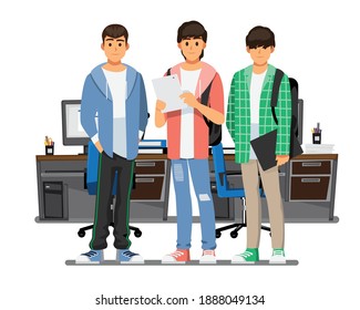 Happy group of teen University student .Vector illustration cartoon character.