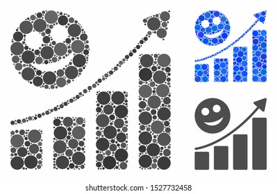 Happy growing trend composition of filled circles in different sizes and color tints, based on happy growing trend icon. Vector circle elements are composed into blue composition.