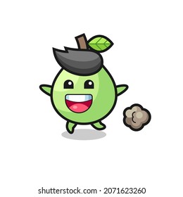 the happy guava cartoon with running pose , cute style design for t shirt, sticker, logo element