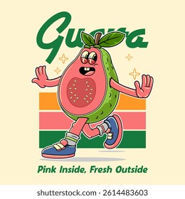 Happy Guava Tropical Summer Vibes Cartoon Character in Retro Vintage Style