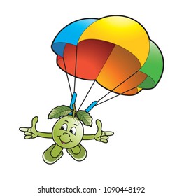 happy guava vector cartoon or mascot jumping with parachute 