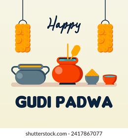 Happy gudi padwa background illustratrion. Gudi padwa festival web banner illustration. Gudi padwa is holiday in india
