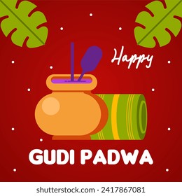 Happy gudi padwa background illustratrion. Gudi padwa festival web banner illustration. Gudi padwa is holiday in india