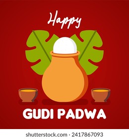 Happy gudi padwa background illustratrion. Gudi padwa festival web banner illustration. Gudi padwa is holiday in india