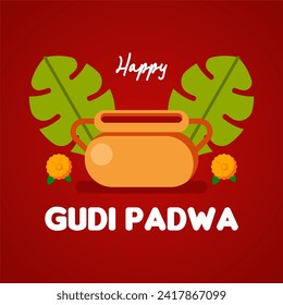 Happy gudi padwa background illustratrion. Gudi padwa festival web banner illustration. Gudi padwa is holiday in india