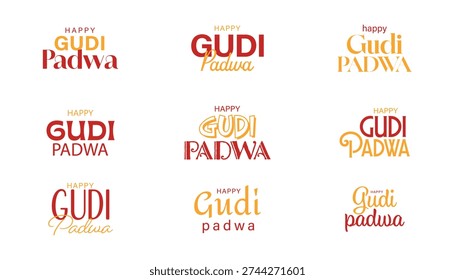 happy gudi padwa creative typography set. vector illustration text style.
