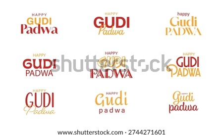 happy gudi padwa creative typography set. vector illustration text style.